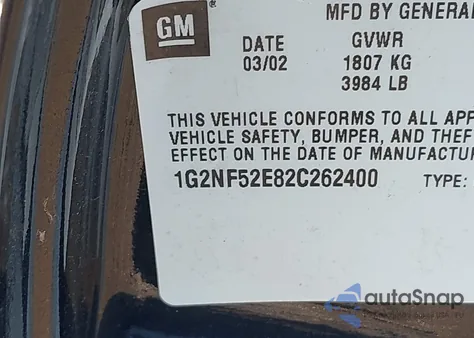 2002 Pontiac Grand Am Se1 z USA, uszkodzony, nr VIN 1G2NF52E82C262400